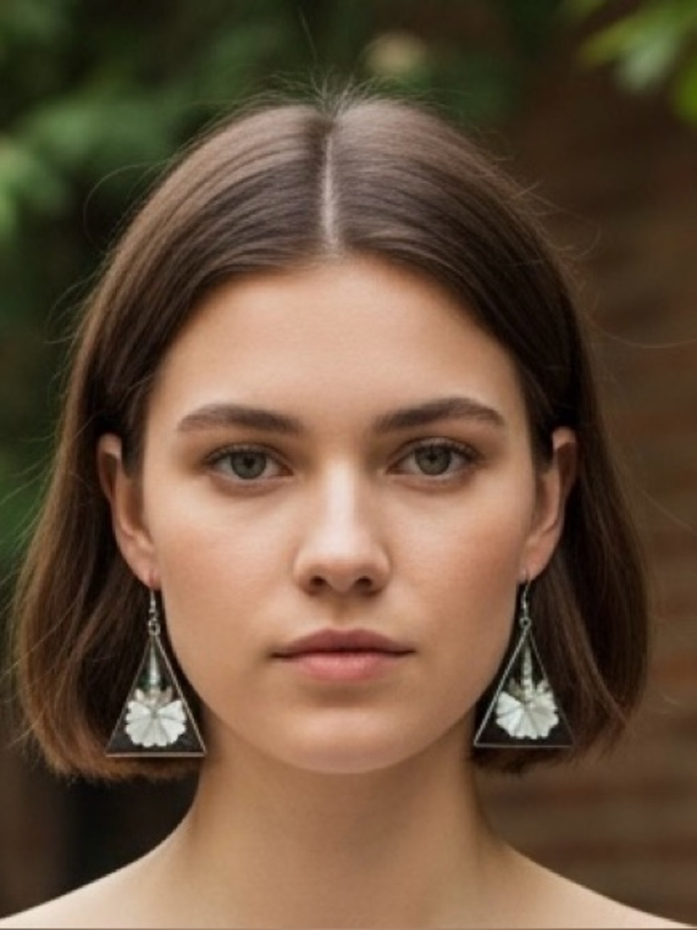 Triangle Mother-of-Pearl Inlay Alpaca Mexico Drop Earrings - Black